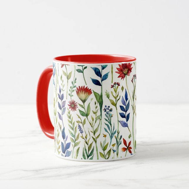 Vattenfärg Blommor Kaffe Mugg (Framsida vänster)