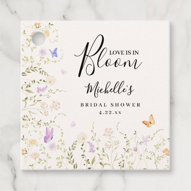 Vattenfärg Blommor Kärlek I Knopp Bröllopsfest  Gåvor Etiketter (Framsida)