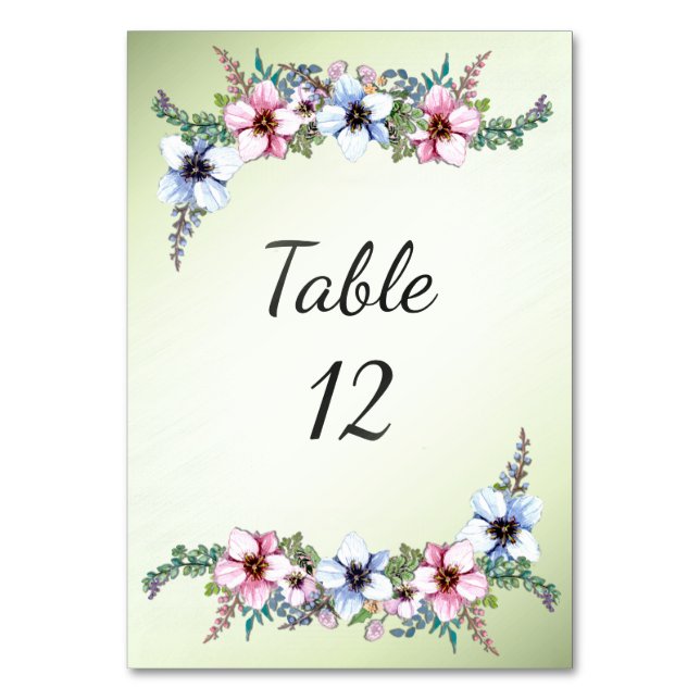 Vattenfärg Blommor Lysande Bord Nummer Bordsnummer (Framsidan)
