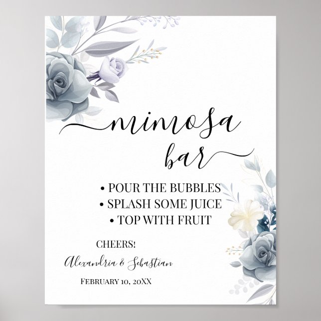Vattenfärg Blommor Mimosa Bar Bröllopsduschskylt Poster (Framsidan)