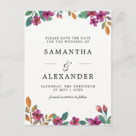 Vattenfärg Blommor & Modern Typografi Bröllop Meddelande Vykort