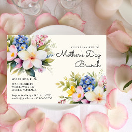 Vattenfärg blommor mors dag brunch inbjudan