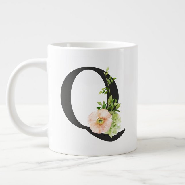 Vattenfärg Blommor Mugg med bokstaven Q Jumbo Mugg (Vänster)