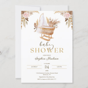 Vattenfärg Blommor och Pampas Gräs Baby Shower Inbjudningar