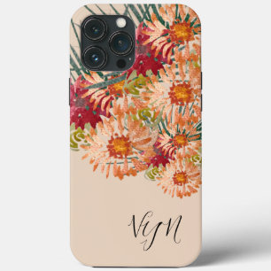 Vattenfärg Blommor Persika Förgylld Monogram