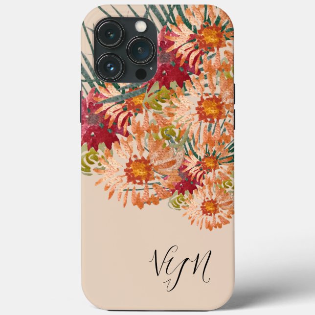 Vattenfärg Blommor Persika  Förgylld Monogram (Baksida)