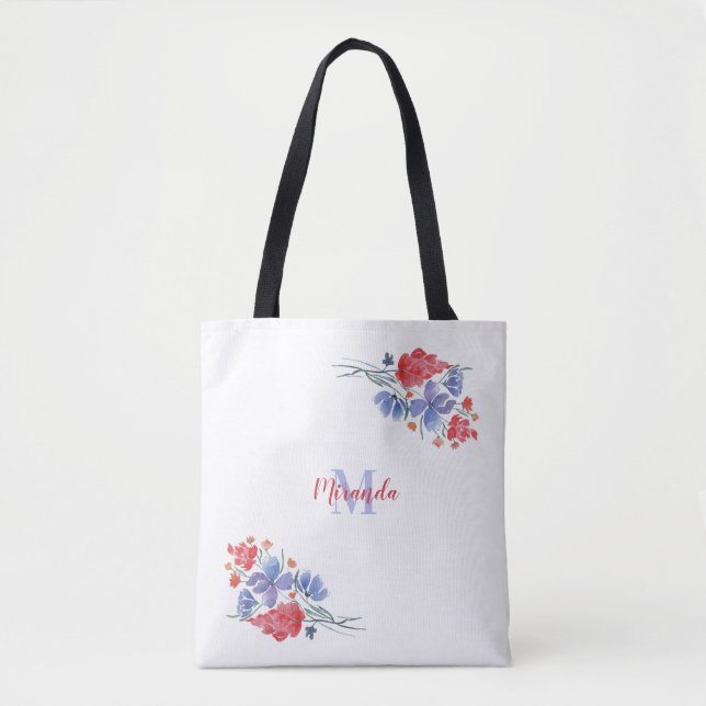 Vattenfärg, blommor, personlig tygkasse (Framsida)