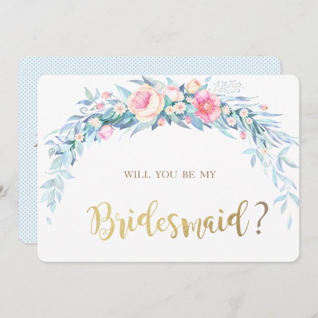 Vattenfärg Blommor Prickar  Brudtjänstkort Inbjudningar (Fram/baksida)