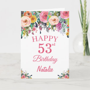 Vattenfärg blommor rosa kort för 53-årsdag