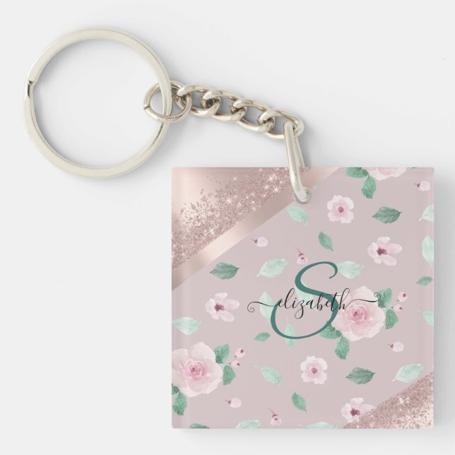 Vattenfärg Blommor Roséguld Monogram (Framsidan)