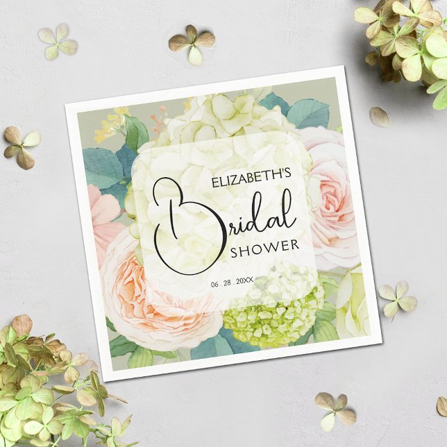 Vattenfärg blommor Sagegrön Bröllopsdusch Pappersservett (Bridal shower napkins 4.75" square)