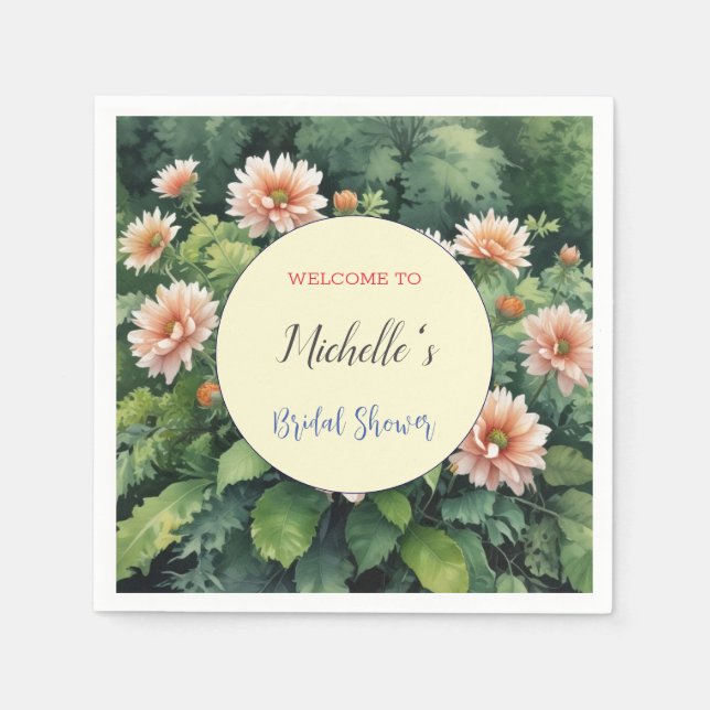 Vattenfärg Blommor Söt Bröllopsdusch  Pappersservett (Framsidan)