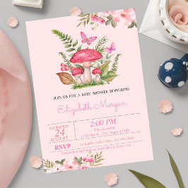 Vattenfärg Blommor Svamp Fjäril Baby Shower Inbjudningar