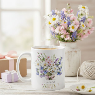 Vattenfärg Blommor Tusenskönor April Födelsedag Ka Kaffemugg