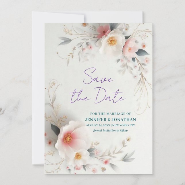 Vattenfärg Blommor Typografi Skript Spara Datum Datumet (Framsida)