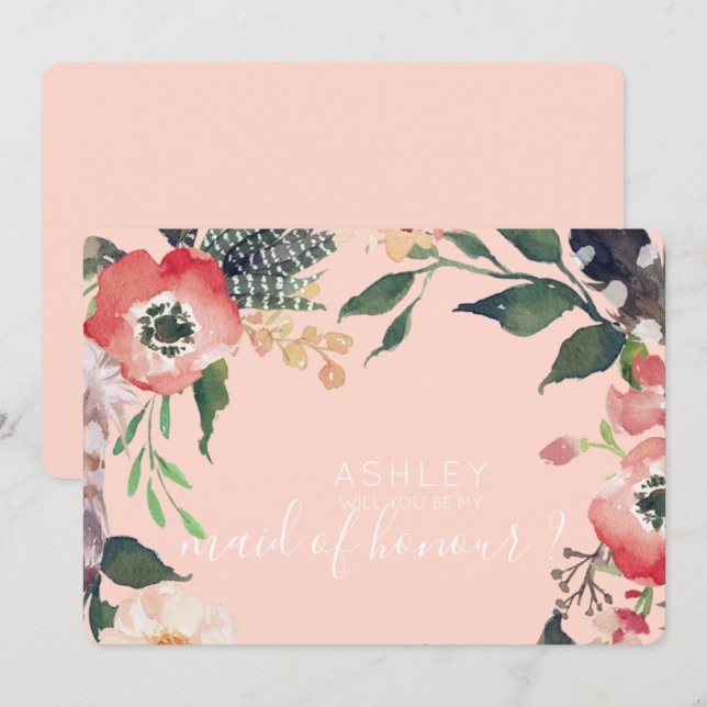 Vattenfärg Blommor Vill Du Vara Min Brudtjänstefli Inbjudningar (Fram/baksida)