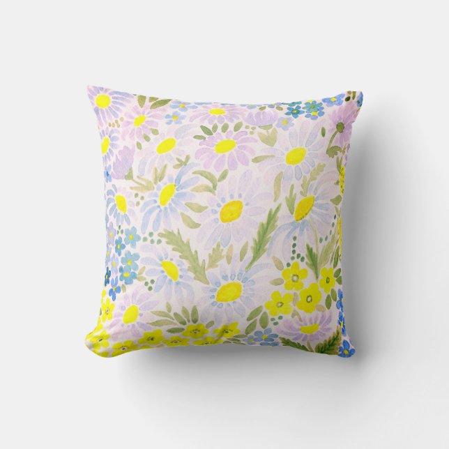 Vattenfärg. Blommorna från fält. Chamomile Kudde (Framsida)