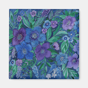 Vattenfärg, blomsterträdgård magnet