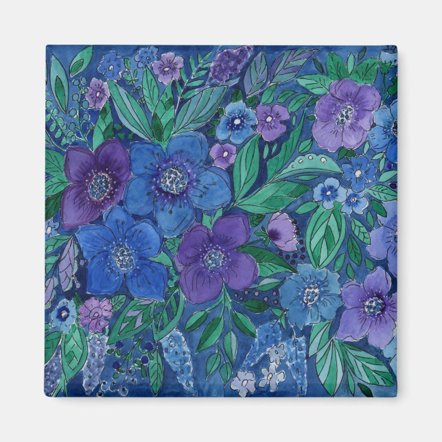 Vattenfärg, blomsterträdgård magnet (Framsidan)