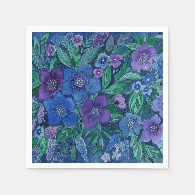 Vattenfärg, blomsterträdgård pappersservett (Framsidan)