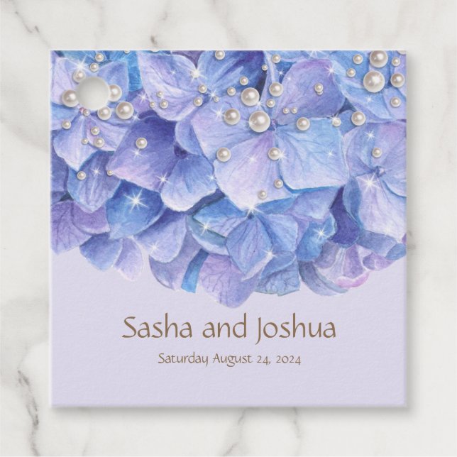 Vattenfärg Blue Hydrangea Pearl Gåvor Etiketter (Framsida)