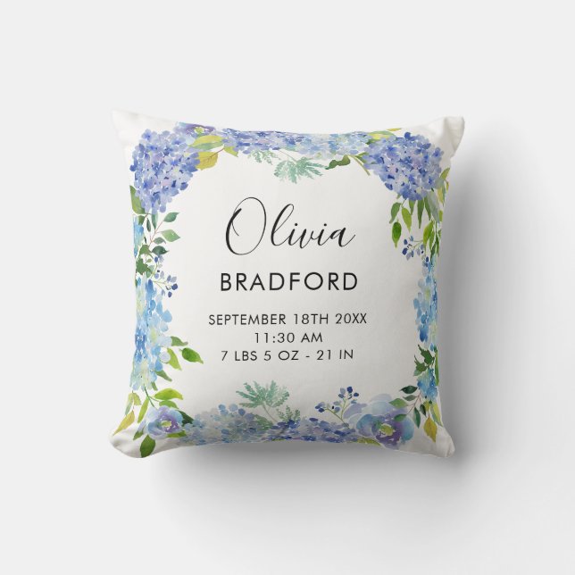 Vattenfärg Blue Hydrangeas Utandningsskydd Pillow Kudde (Framsida)