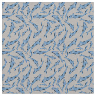 Vattenfärg Blue Koi Fish Grått Mönster Tyg