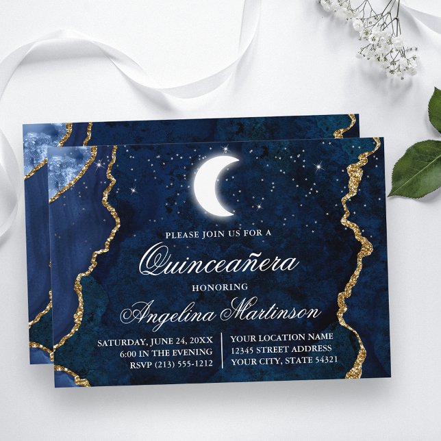 Vattenfärg Blue Marble Celestial Quinceanera Inbjudningar (Customize to change text size, text style or to add more text to back of card.)