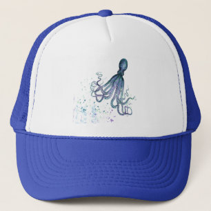 Vattenfärg Blue Octopus Undersea Animal Art Keps