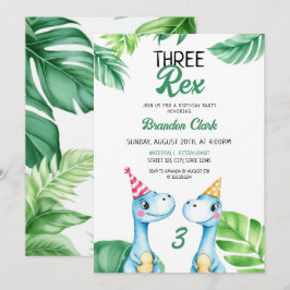 Vattenfärg Blue Trex Greenery Kids 3:e födelsedag Inbjudningar