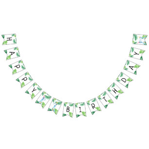 Vattenfärg Blue Trex Greenery Kids 3:e födelsedag Vimplar