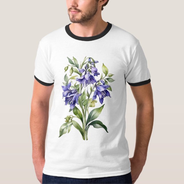 Vattenfärg Bluebell Flower T-Shirt (Framsida)