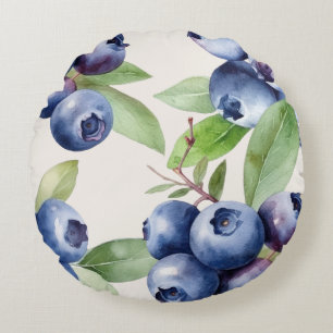 Vattenfärg Blueberry Garden Round Pillow Rund Kudde