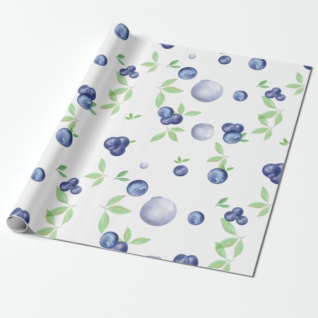 Vattenfärg Blueberry Presentpapper (Utrullad)