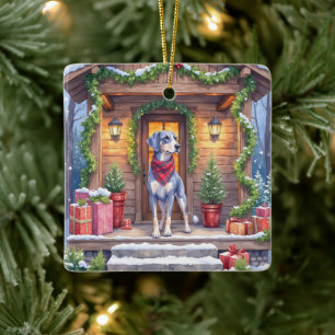 Vattenfärg Bluetick Coonhound Stugveranda Jul Julgransprydnad Keramik