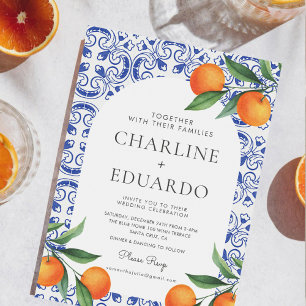 Vattenfärg Bluetile Mediterranean Bröllop QR Code Inbjudningar