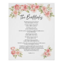 Vattenfärg Blush Blommor Saligprisningar Skrift
