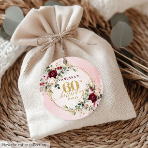 Vattenfärg Blush Burgundy Blommiga 60 Födelsedagsm Gåvor Etiketter