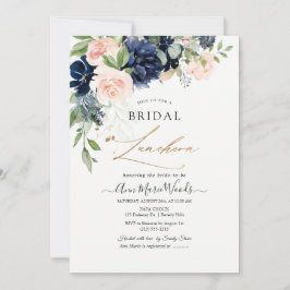 Vattenfärg Blush Navyblå Blommor BröllopsLunch Inbjudningar