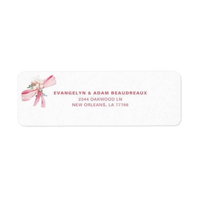 Vattenfärg Blush Rosa Båge Bebis Duschar Returadress Etikett (Framsidan)