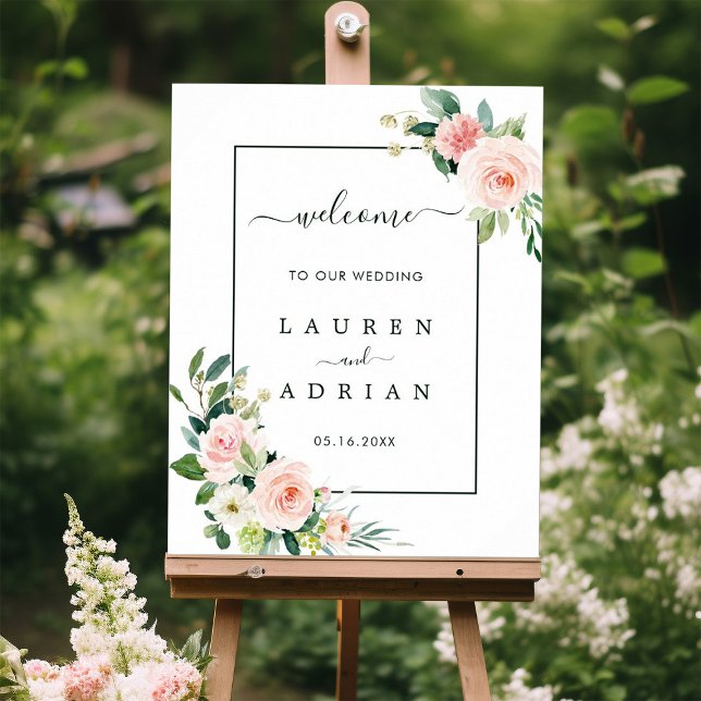 Vattenfärg Blush Rosa Blomning Bröllops Välkomstsk Poster (Skapare uppladdad)