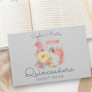 Vattenfärg Blush Rosa Nummer 15 Blommig Quinceaner Gästböcker