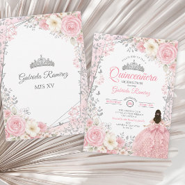 Vattenfärg Blush Rosa och Silver Quinceañera  Inbjudningar