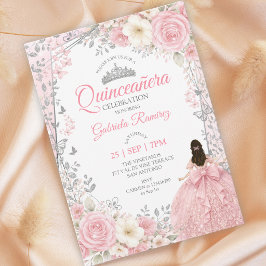 Vattenfärg Blush Rosa Quinceañera Silver  Inbjudningar