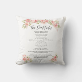 Vattenfärg Blush Saligprisningar Blomster Skrift Kudde