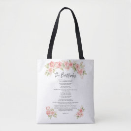 Vattenfärg Blush Saligprisningarna Blomster Skrift Tygkasse