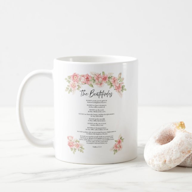 Vattenfärg Blush Saligprisningarna Skrift Kaffemugg (Med munk)