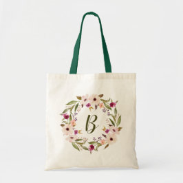 Vattenfärg Bohemian Blommigt Utandning Monogram Ba Tygkasse