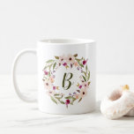 Vattenfärg Bohemian Blommigt Utandning Monogram Mu Kaffemugg<br><div class="desc">Böhmen inspirerade mugg med vattenfärgad lila och elfenbensblommor med bladkrans. Anpassadet monogram mugg är perfekt för en personlig eller party favors.</div>