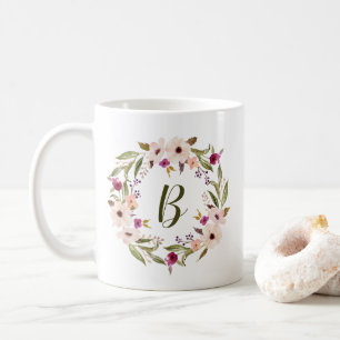 Vattenfärg Bohemian Blommigt Utandning Monogram Mu Kaffemugg